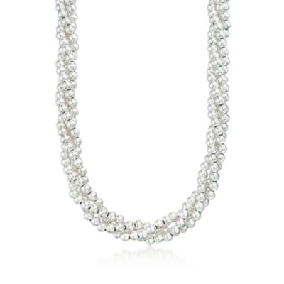 Italian Sterling Silver Twisted Bead Necklace &mdash; Alt Image 1