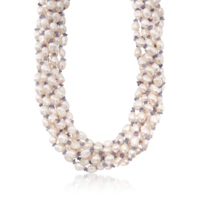 Pearl and Tanzanite Multi-Strand Torsade Necklace in 18kt Over Sterling. 17.5" &mdash; Alt Image 1