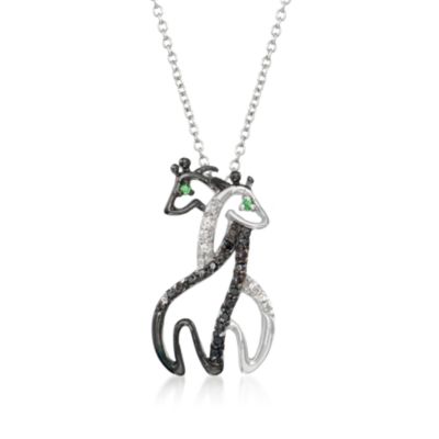 Black and White CZ Giraffe Pendant Necklace in Sterling Silver. 18" &mdash; Alt Image 1