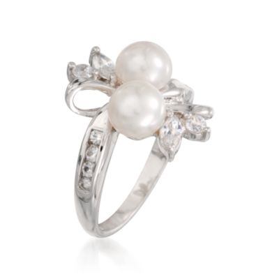 6.5-7mm Double Pearl and .50 ct. t.w. CZ Ring in Sterling Silver &mdash; Alt Image 3
