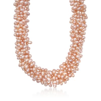 Pink Pearl Torsade Necklace in Sterling Silver &mdash; Alt Image 1