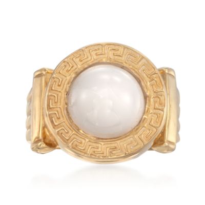 Italian White Agate Greek Key Ring in 24kt Over Sterling &mdash; Alt Image 1