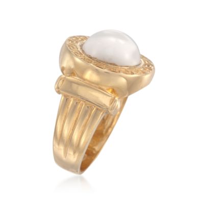 Italian White Agate Greek Key Ring in 24kt Over Sterling &mdash; Alt Image 3