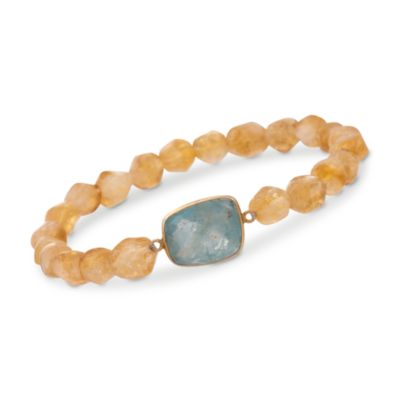 Citrine and Aquamarine Bead Strech Bracelet in 18kt Over Sterling. Adjustable Size &mdash; Alt Image 1