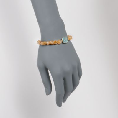 Citrine and Aquamarine Bead Strech Bracelet in 18kt Over Sterling. Adjustable Size &mdash; Alt Image 2