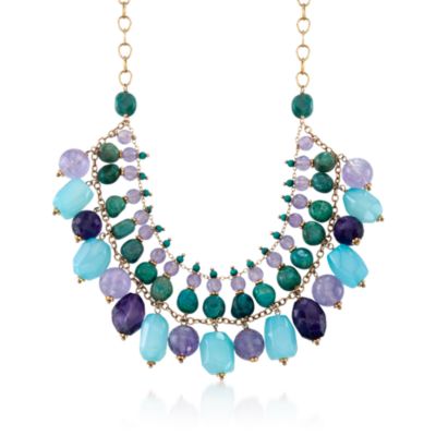 147.00 ct. t.w. Amethyst and Multi-Gemstone Bib Necklace in 18kt Over Sterling. 16" &mdash; Alt Image 1