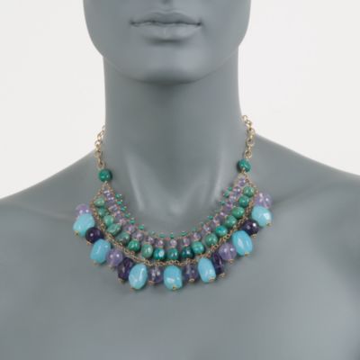 147.00 ct. t.w. Amethyst and Multi-Gemstone Bib Necklace in 18kt Over Sterling. 16" &mdash; Alt Image 2