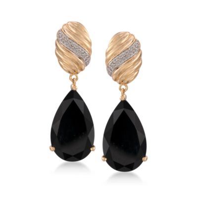 Black Agate and .15 ct. t.w. Diamond Drop Earrings in 18kt Yellow Gold &mdash; Alt Image 1