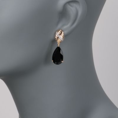 Black Agate and .15 ct. t.w. Diamond Drop Earrings in 18kt Yellow Gold &mdash; Alt Image 2