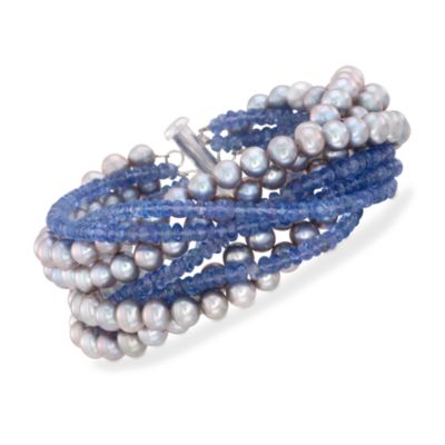 Gray Pearl and Tanzanite Multi-Strand Bracelet in Sterling Silver &mdash; Alt Image 1