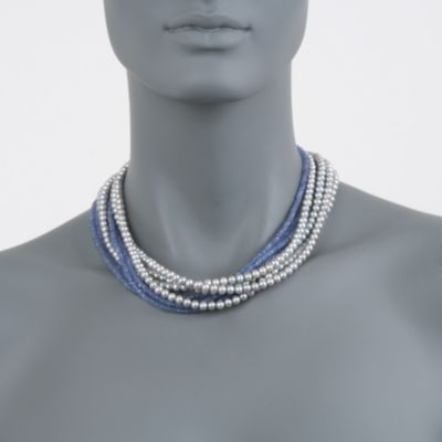 Tanzanite and Gray Cultured Pearl Torsade Necklace in Sterling Silver &mdash; Alt Image 3