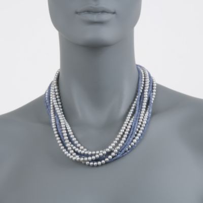 Tanzanite and Gray Cultured Pearl Torsade Necklace in Sterling Silver &mdash; Alt Image 4