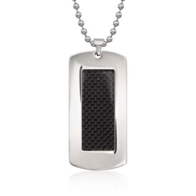 Men's Stainless Steel and Carbon Dog Tag Necklace. 22" &mdash; Alt Image 1