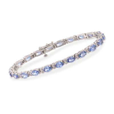 10.00 ct. t.w. Tanzanite and .25 ct. t.w. Diamond Tennis Bracelet in 14kt White Gold. 7" &mdash; Alt Image 1
