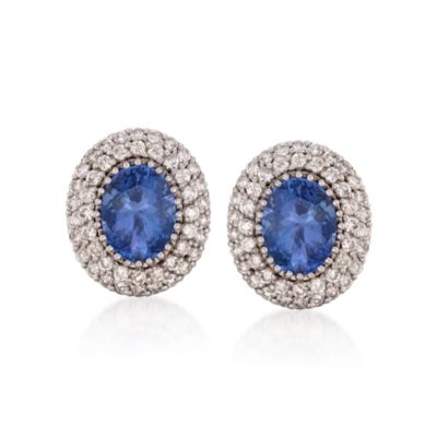 3.00 ct. t.w. Oval Tanzanite and 1.45 ct. t.w. Diamond Earrings in 14kt White Gold &mdash; Alt Image 1