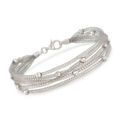 Italian Sterling Silver Five-Strand Beaded Mesh Bracelet. 7" &mdash; Alt Image 1