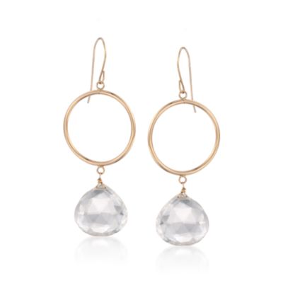 Rock Crystal Drop Hoop Earrings in 14kt Yellow Gold &mdash; Alt Image 1