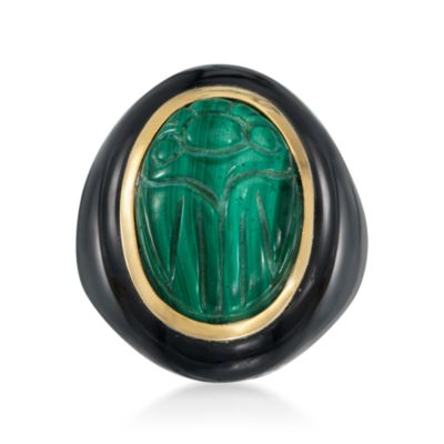 Malachite and Black Agate Scarab Ring in 14kt Over Sterling. Size 5 &mdash; Alt Image 1