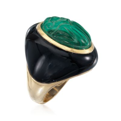 Malachite and Black Agate Scarab Ring in 14kt Over Sterling. Size 5 &mdash; Alt Image 3