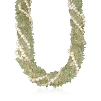 Green Amethyst and Pearl Torsade Necklace in Sterling . 18" &mdash; Alt Image 1