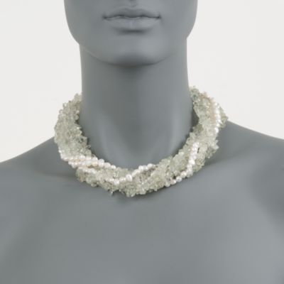 Green Amethyst and Pearl Torsade Necklace in Sterling . 18" &mdash; Alt Image 2