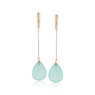 Green Chalcedony Linear Chain-Link Earrings in 14kt Yellow Gold &mdash; Alt Image 1