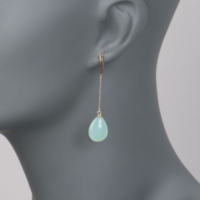 Green Chalcedony Linear Chain-Link Earrings in 14kt Yellow Gold &mdash; Alt Image 2