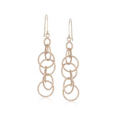 Multi-Circle Linear Earrings in 14kt Yellow Gold &mdash; Alt Image 1