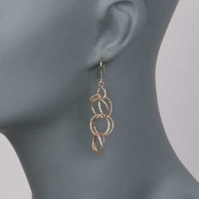 Multi-Circle Linear Earrings in 14kt Yellow Gold &mdash; Alt Image 2