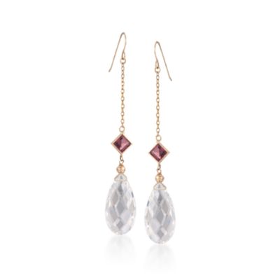 .25 ct. t.w. Rhodolite and Rock Crystal Drop Earrings in 14kt Yellow Gold &mdash; Alt Image 1