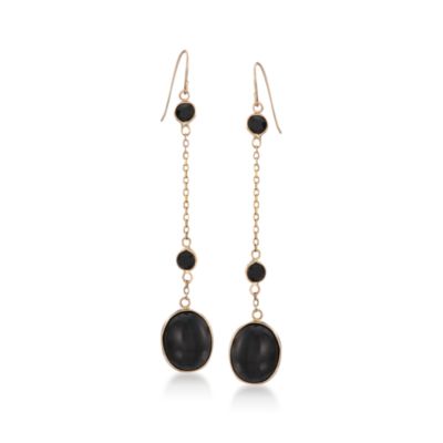 Black Onyx Drop Earrings in 14kt Yellow Gold &mdash; Alt Image 1