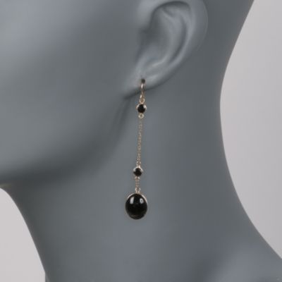Black Onyx Drop Earrings in 14kt Yellow Gold &mdash; Alt Image 2