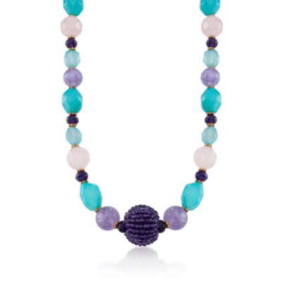 112.00 ct. t.w. Amethyst and Multi-Gemstone Bead Necklace in 18kt Over Sterling. 16" &mdash; Alt Image 1