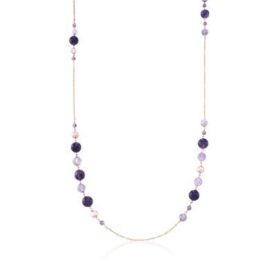 7-7.5mm Pink Pearl and 100.70 ct. t.w. Amethyst Station Necklace in 18kt Over Sterling. 42" &mdash; Alt Image 1