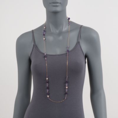 7-7.5mm Pink Pearl and 100.70 ct. t.w. Amethyst Station Necklace in 18kt Over Sterling. 42" &mdash; Alt Image 2