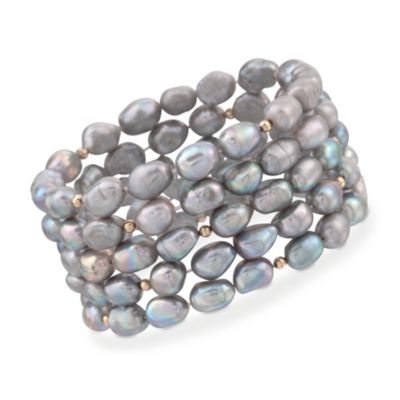 Set of 5 Gray Cultured Baroque Pearl Bracelets in 14kt Yellow Gold &mdash; Alt Image 1
