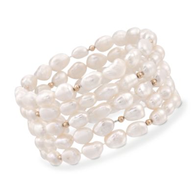 Set of 5 Cultured Baroque Pearl Bracelets in 14kt Yellow Gold &mdash; Alt Image 1