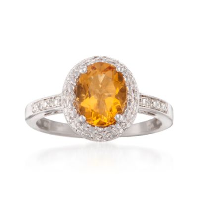1.50 Carat Oval Citrine Ring With Diamonds in Sterling Silver &mdash; Alt Image 1