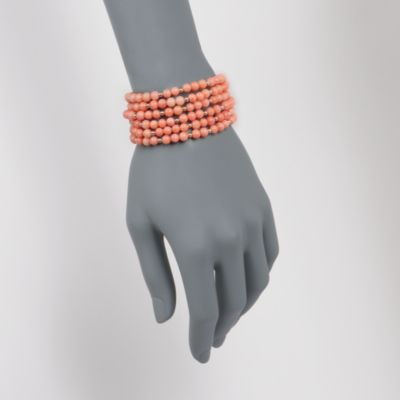 Set of Six 5-5.5mm Coral Stretch Bracelets With 14kt Yellow Gold &mdash; Alt Image 2