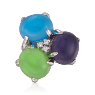 Italian Multicolored Doublet and .10 ct. t.w. CZ Trio Ring in Sterling Silver &mdash; Alt Image 1