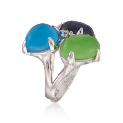 Italian Multicolored Doublet and .10 ct. t.w. CZ Trio Ring in Sterling Silver &mdash; Alt Image 3