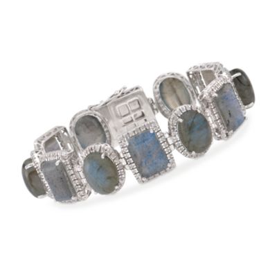 Labradorite and 4.05 ct. t.w. Diamond Bracelet in Sterling Silver. 8" &mdash; Alt Image 1
