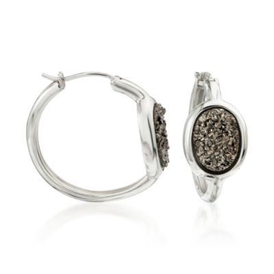 Gray Drusy Hoop Earrings in Sterling Silver &mdash; Alt Image 1