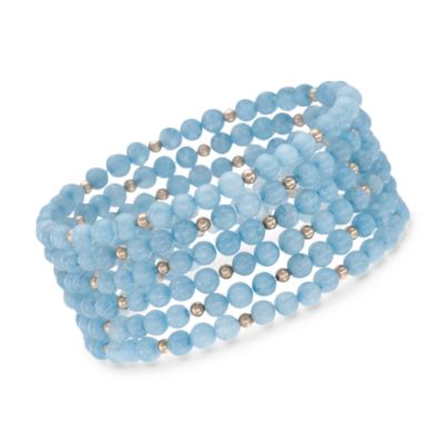 Aquamarine Multi-Row Stretch Bracelet in 14kt Yellow Gold &mdash; Alt Image 1