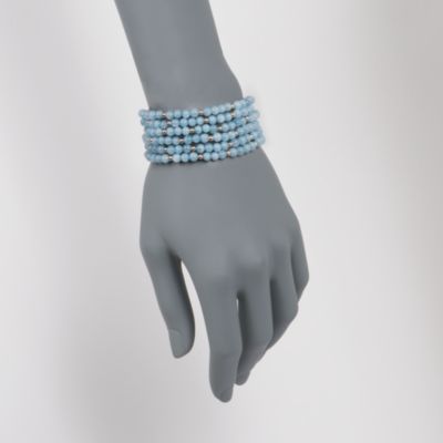 Aquamarine Multi-Row Stretch Bracelet in 14kt Yellow Gold &mdash; Alt Image 2