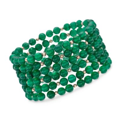 Green Agate Multi-Row Stretch Bracelet in 14kt Yellow Gold &mdash; Alt Image 1