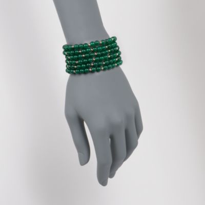 Green Agate Multi-Row Stretch Bracelet in 14kt Yellow Gold &mdash; Alt Image 2