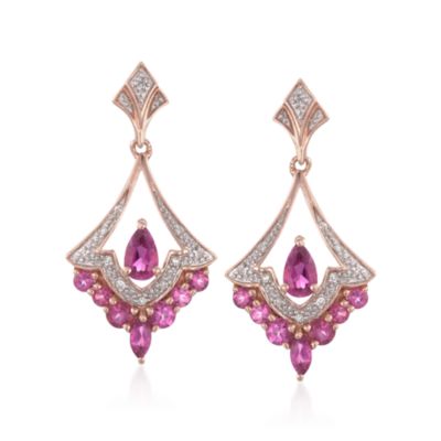 .90 ct. t.w. Rubelite and Diamond Drop Earrings in 18kt Over Sterling &mdash; Alt Image 1