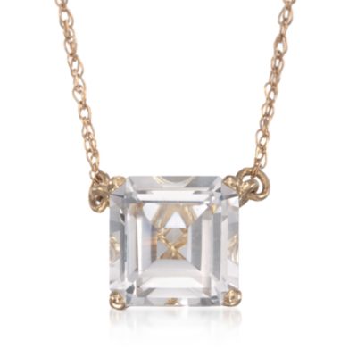 3.00 Carat White Topaz Square Pendant Necklace in 14kt Yellow Gold. 18" &mdash; Alt Image 1