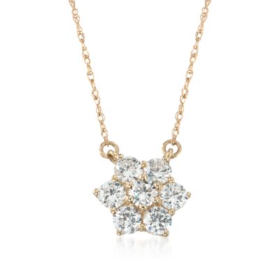 1.10 ct. t.w. CZ Flower Necklace in 14kt Yellow Gold &mdash; Alt Image 1